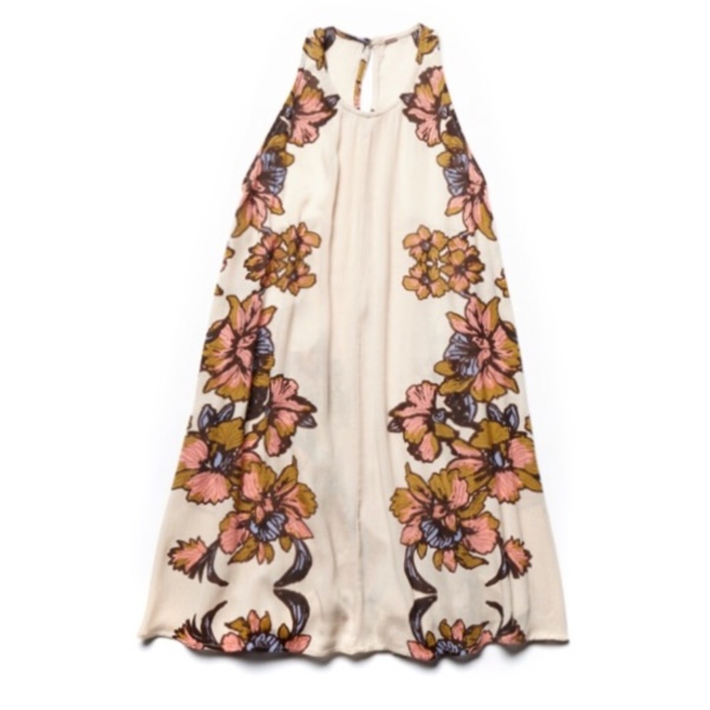 Floral Lace Up Tunic Swing DRESS Hi-Low White Blue - Picture 4 of 4